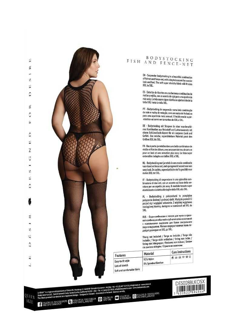 Contrast Fence Net Suspender Bodystocking Plus Size le desir
