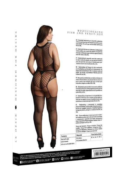 Contrast Fence Net Suspender Bodystocking Plus Size le desir