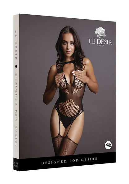 Contrast Suspender Bodystocking One Size le desir