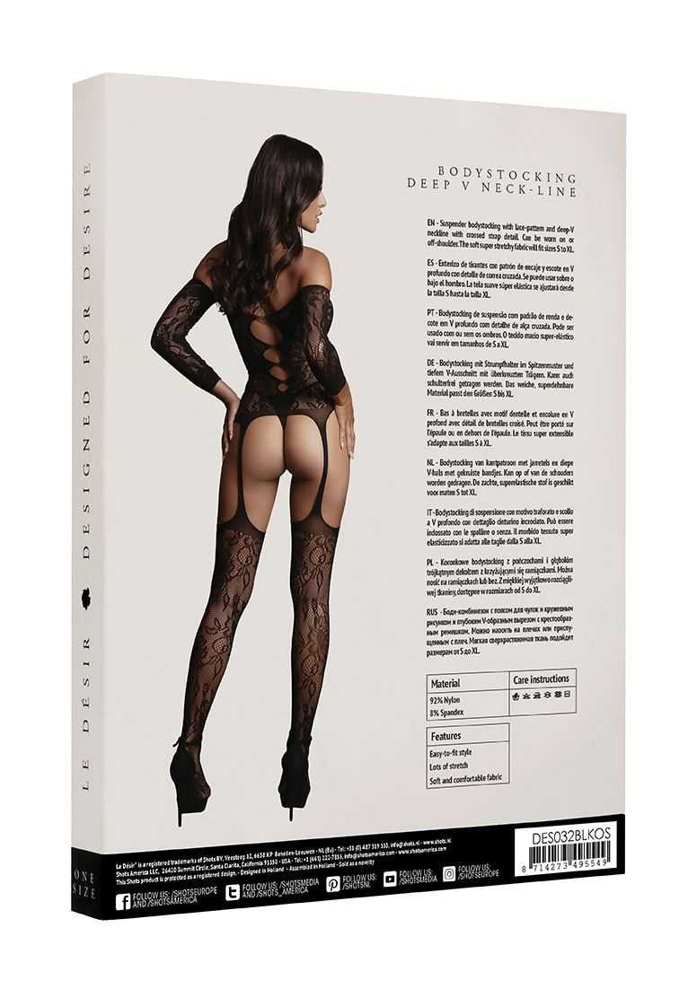 Criss Cross Neck Bodystocking One Size Black le desir