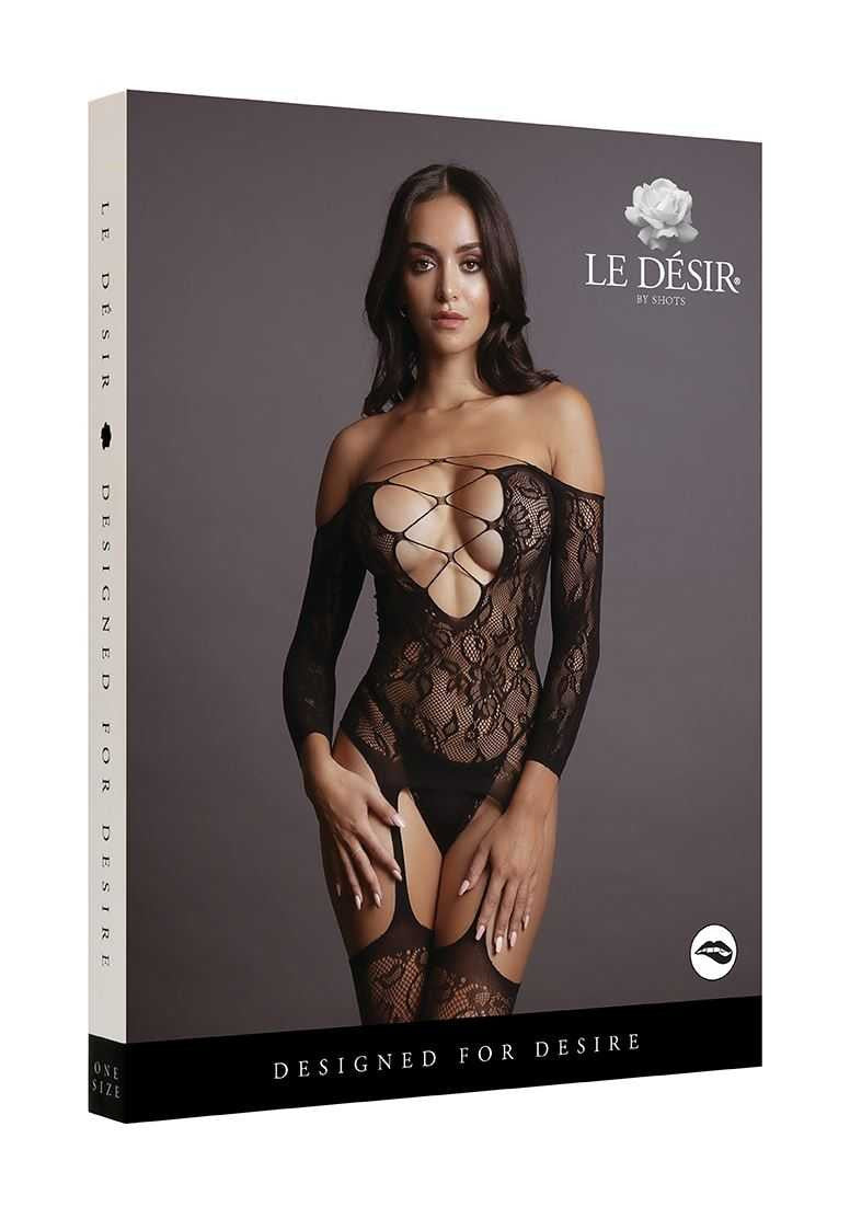 Criss Cross Neck Bodystocking One Size Black le desir