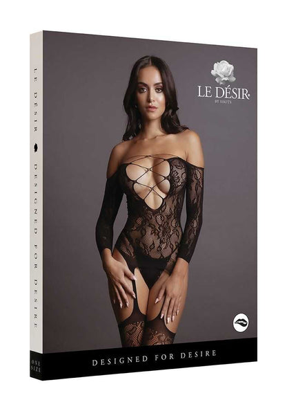 Criss Cross Neck Bodystocking One Size Black le desir