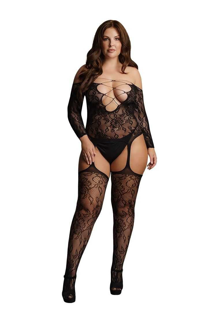 Criss Cross Neck Suspender Bodystocking Plus Size le desir