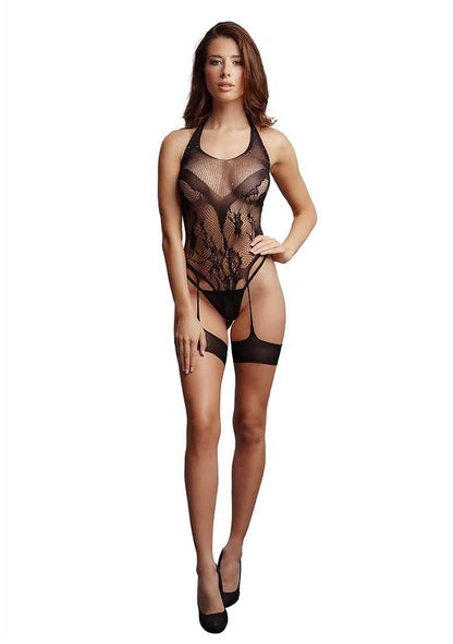 Crotchless Rhinestone Halter Teddy One Size