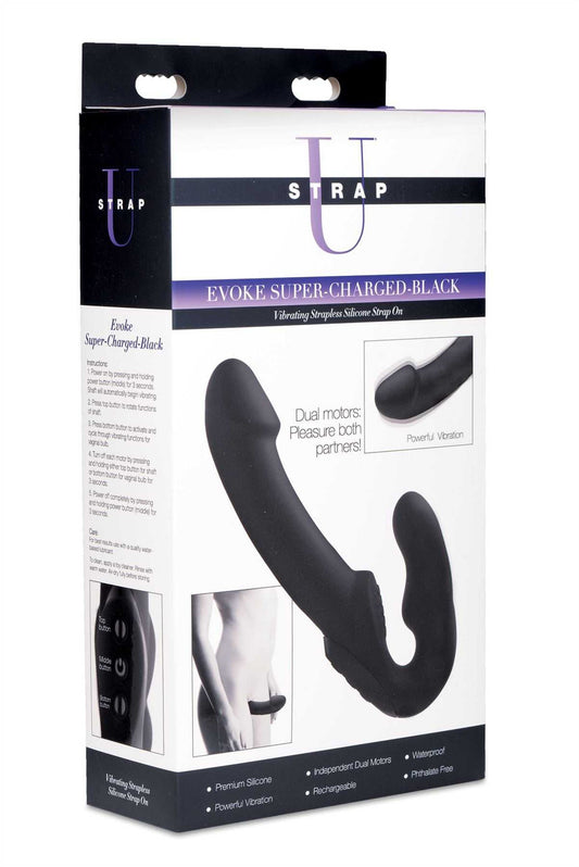 Evoke Super Charged Black Vibrating Strapless Silicone Dildo xr brands
