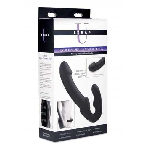 Evoke Super Charged Black Vibrating Strapless Silicone Dildo xr brands