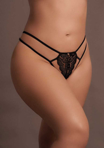 Faye Lace Thong with Adjustable Sliders and Golden Details Plus Size le desir