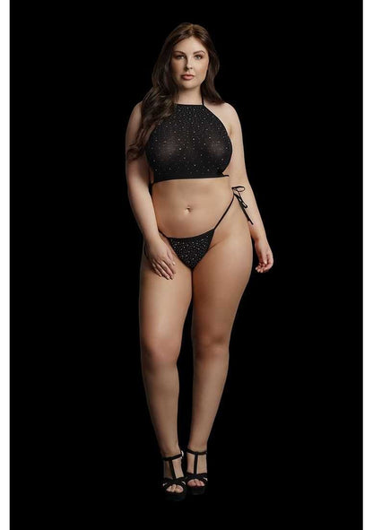 Festive Rhinestone Top and Thong Black Plus Size le desir