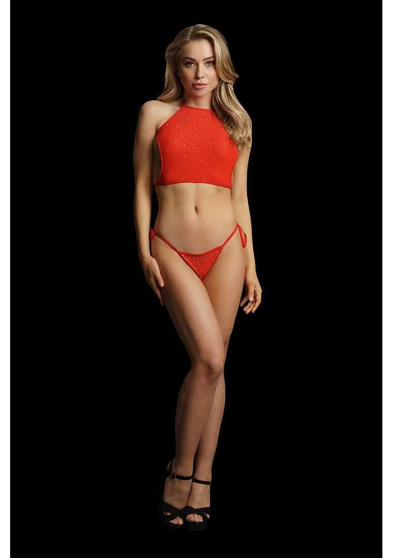 Festive Rhinestone Top and Thong One Size le desir