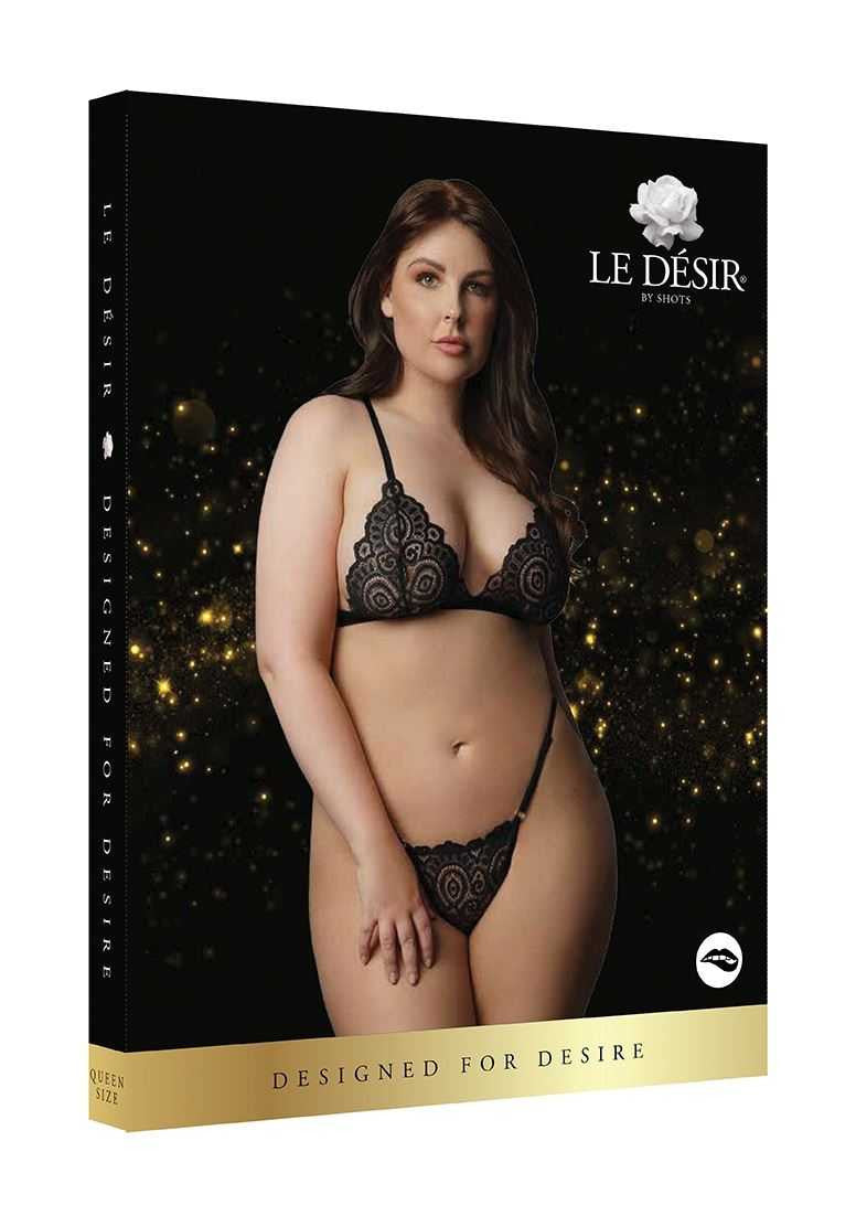 Festive Rhinestone Top and Thong Plus Size Black le desir