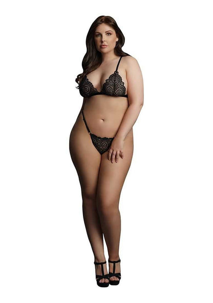 Festive Rhinestone Top and Thong Plus Size Black le desir