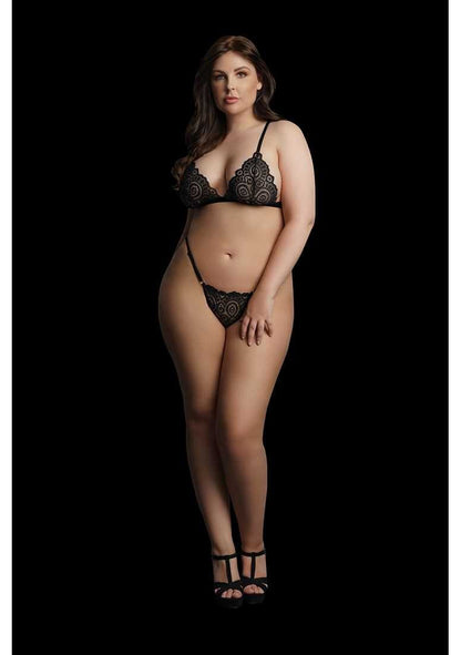 Festive Rhinestone Top and Thong Plus Size Black le desir