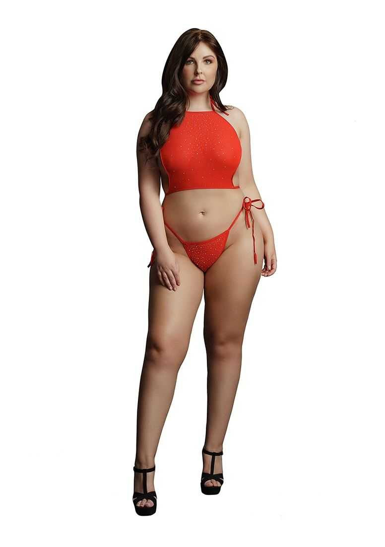 Festive Rhinestone Top and Thong Plus Size le desir