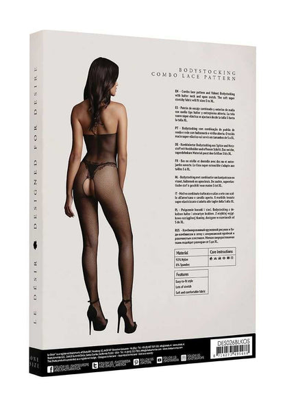 Fishnet and Lace Bodystocking One Size Black le desir