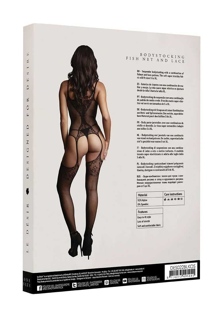 Fishnet and Lace Bodystocking One Size le desir