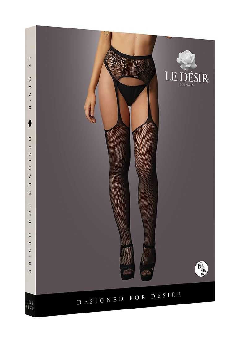 Fishnet and Lace Garterbelt Stockings One Size le desir