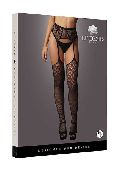 Fishnet and Lace Garterbelt Stockings One Size le desir