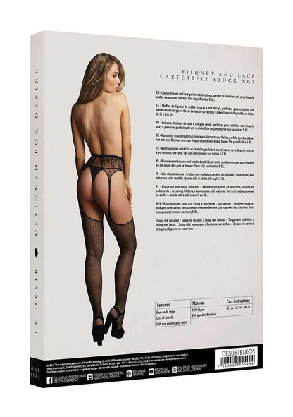 Fishnet and Lace Garterbelt Stockings One Size le desir