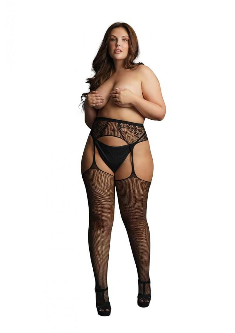 Fishnet and Lace Garterbelt Stockings Plus Size le desir