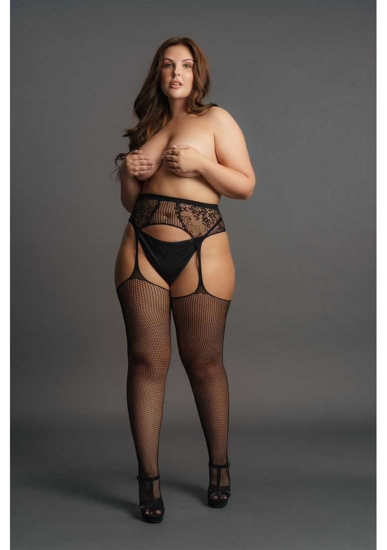 Fishnet and Lace Garterbelt Stockings Plus Size le desir