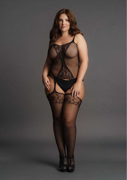 Fishnet and Lace Suspender Bodystocking Plus Size le desir