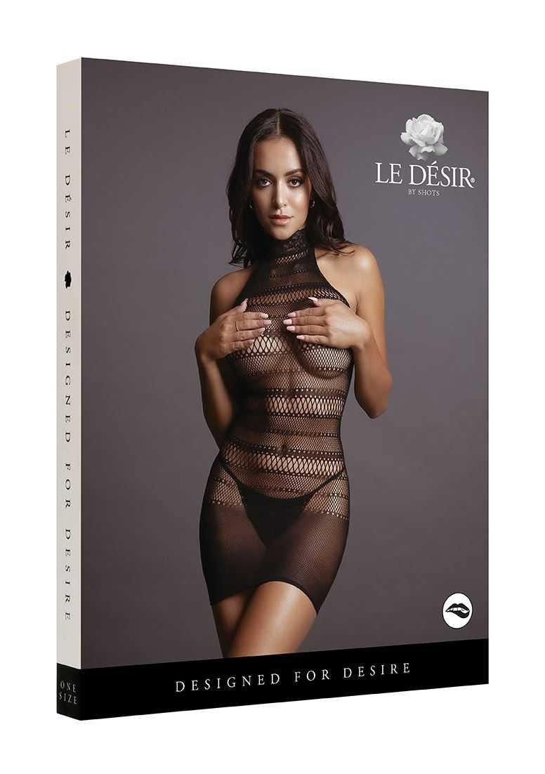High Lace Neck Net Mini Dress One Size le desir