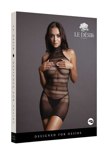 High Lace Neck Net Mini Dress One Size le desir