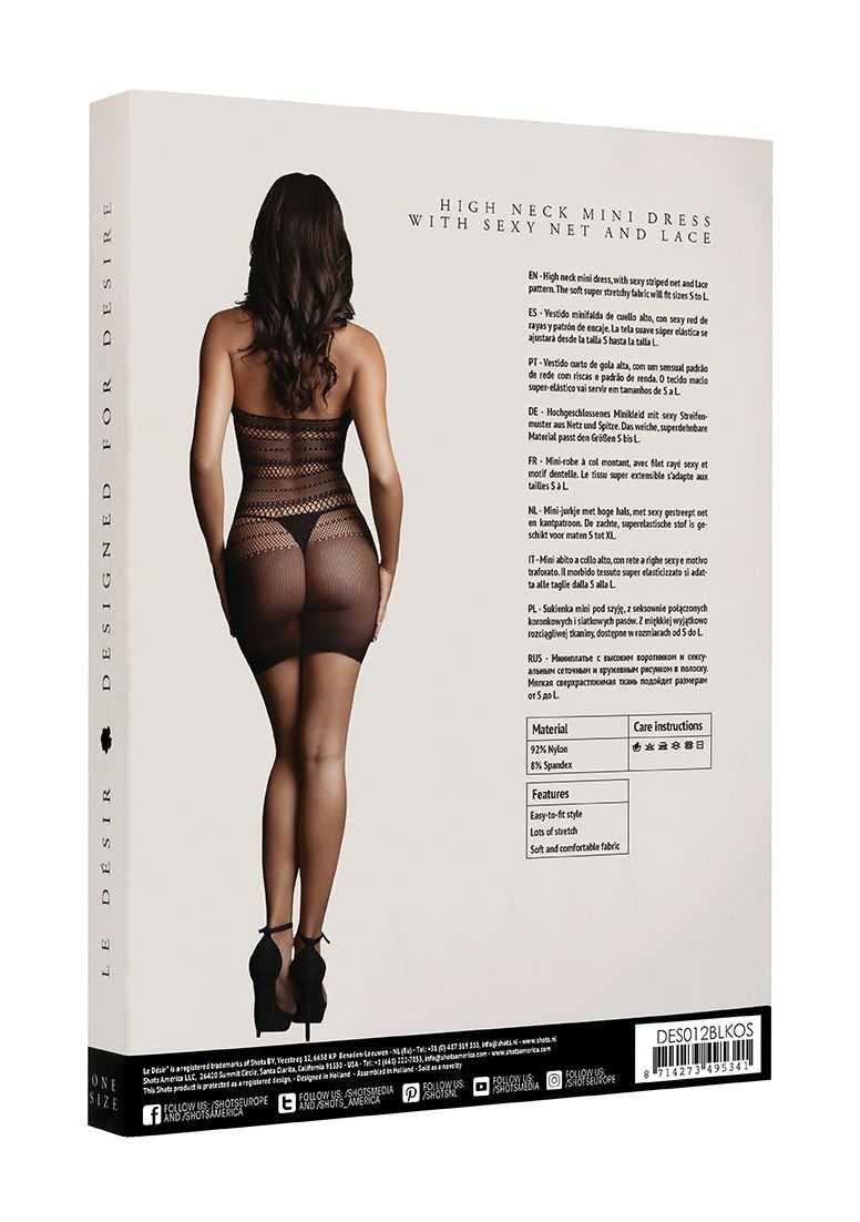 High Lace Neck Net Mini Dress One Size le desir