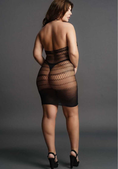 High Lace Neck Net Mini Dress Plus Size le desir