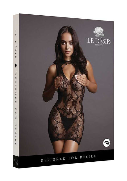 High Neck Lace Mini Dress One Size le desir