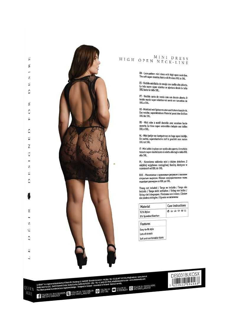 High Neck Lace Mini Dress Plus Size le desir