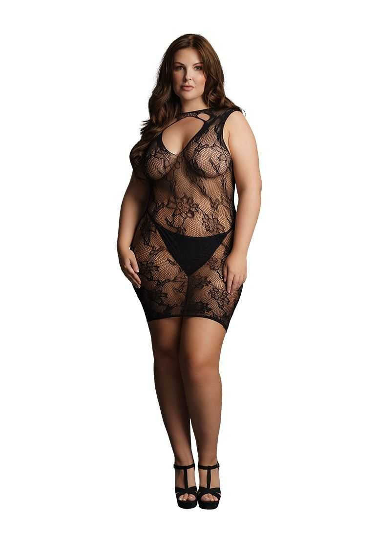 High Neck Lace Mini Dress Plus Size le desir