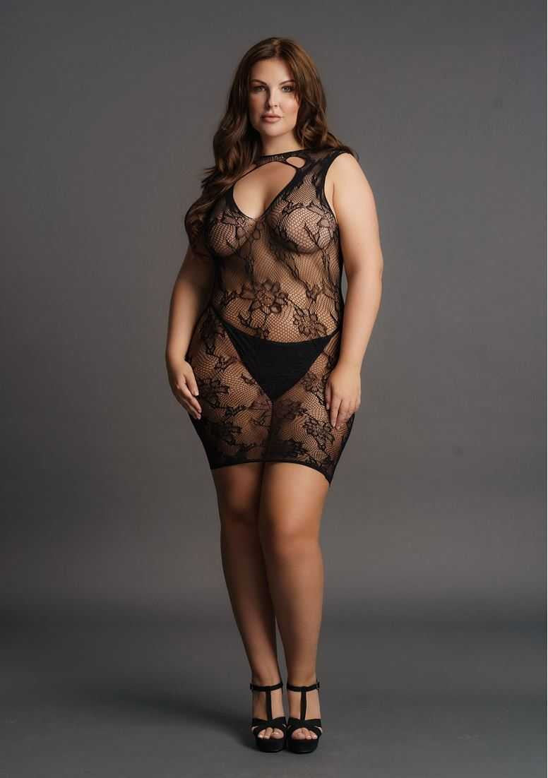 High Neck Lace Mini Dress Plus Size le desir
