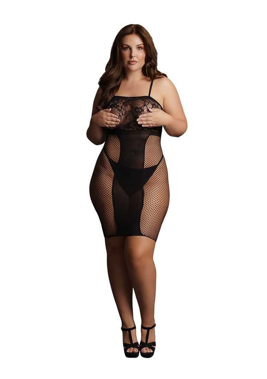 Knee-Length Lace and Fishnet Dress Plus Size le desir
