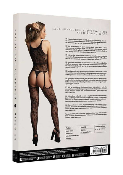 Lace Suspender Bodystocking with Round Neck One Size le desir