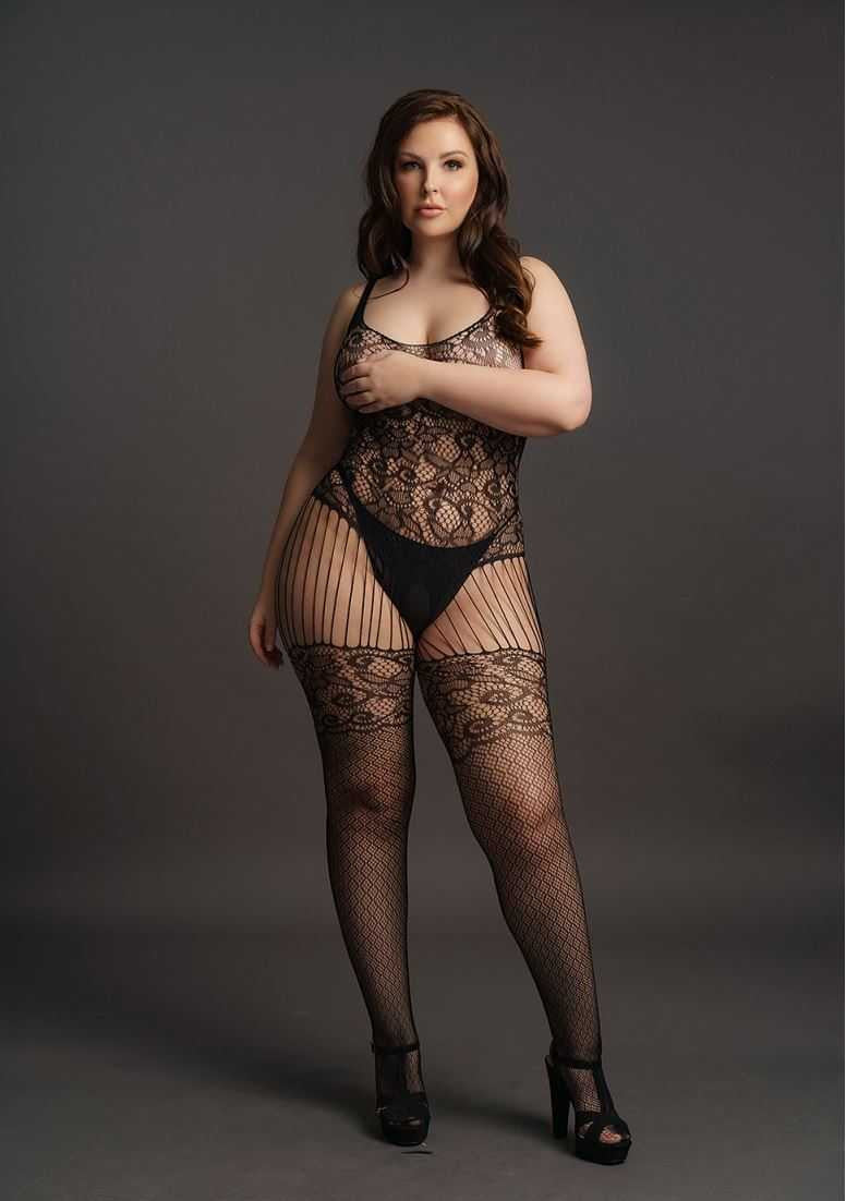 Lace and Fishnet Bodystocking Plus Size le desir