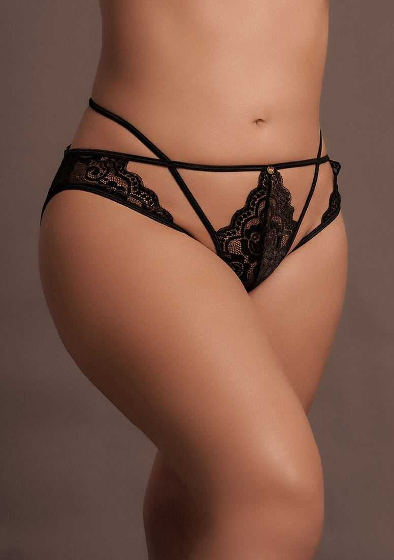 Léna Brief with Open Crotch and Buttocks, Adjustable Sliders and Golden Details Plus Size le desir