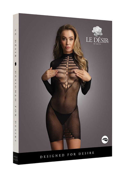 Long Sleeve Fishnet Dress One Size le desir
