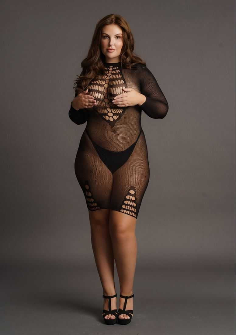 Long Sleeve Fishnet Dress Plus Size le desir