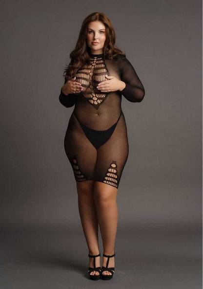 Long Sleeve Fishnet Dress Plus Size le desir