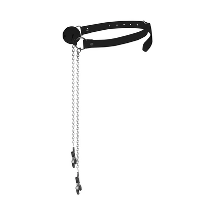 OUCH Ball Gag with Nipple Clamps - Black