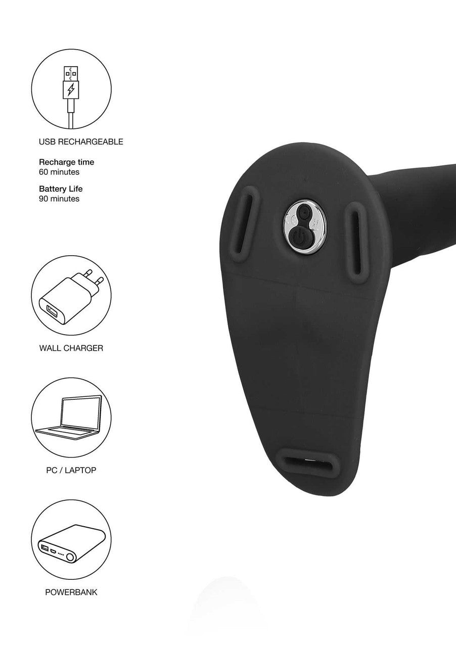 OUCH Vibrating Silicone Strap-On - Adjustable - Black Ouch