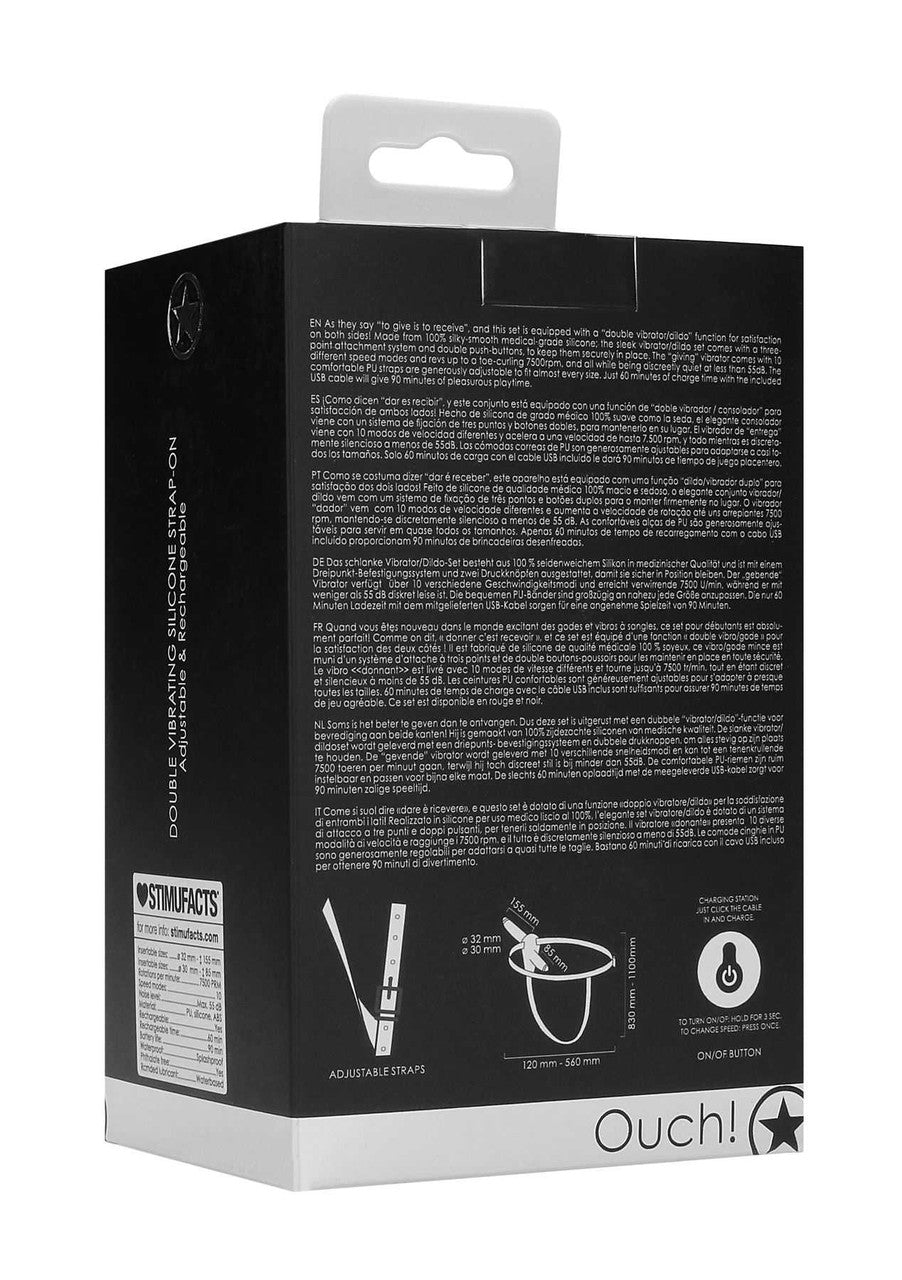 OUCH Vibrating Silicone Strap-On - Adjustable - Black Ouch