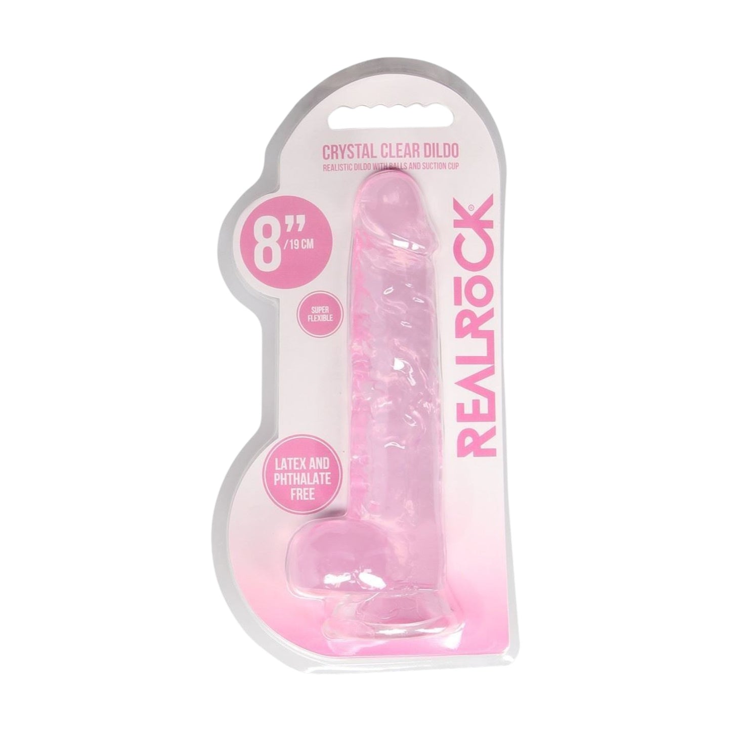 Real Rock Crystal Clear Realistic Dildo with Balls 8"/ 20cm (Pink)