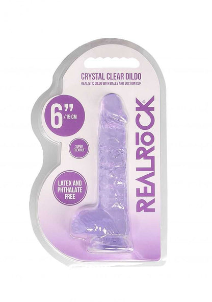Realistic Dildo with Balls - 6"/ 15 cm Purple real rock