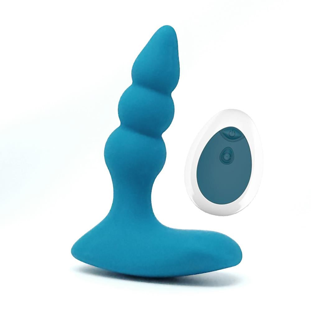 Remote Controlled Vibrating Ribbed Prostate Massager Blue BuzzPinky