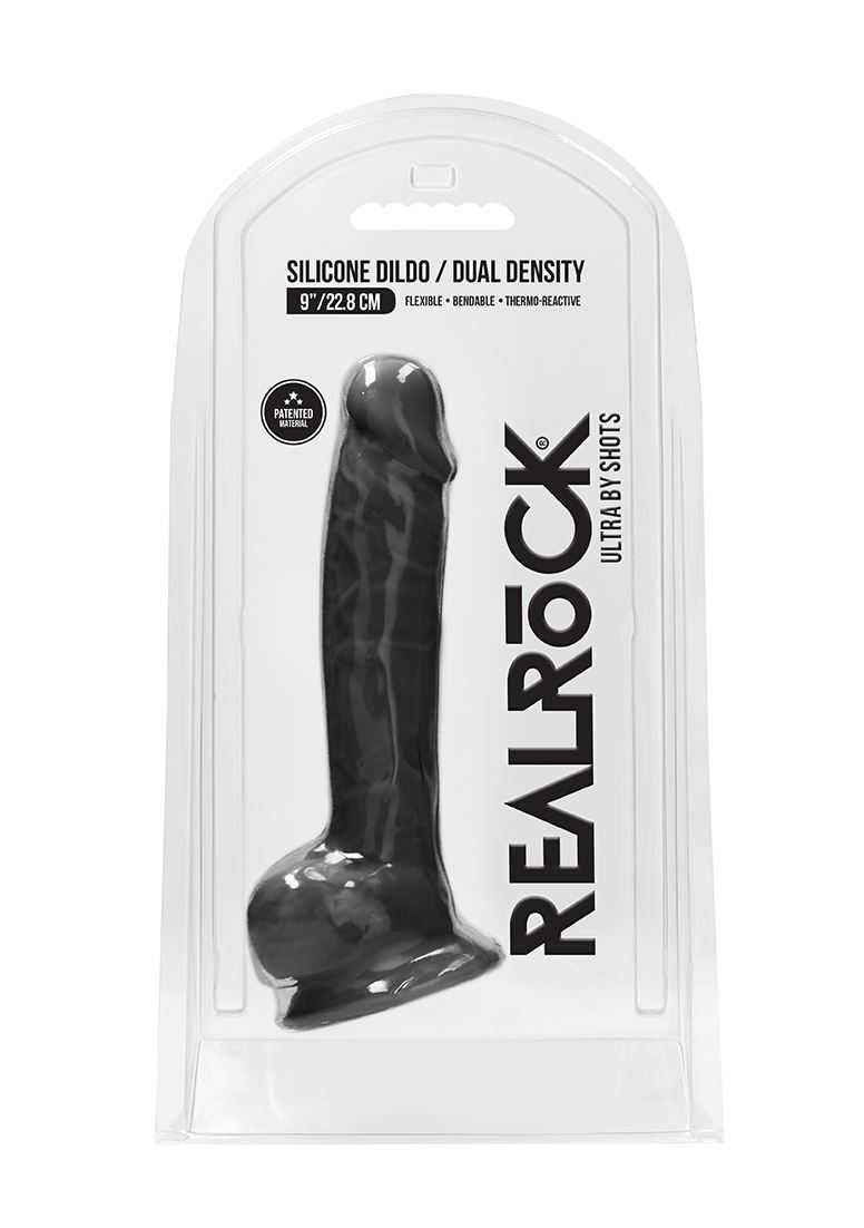Silicone Dildo With Balls - 22.8 cm - Black SHOTS
