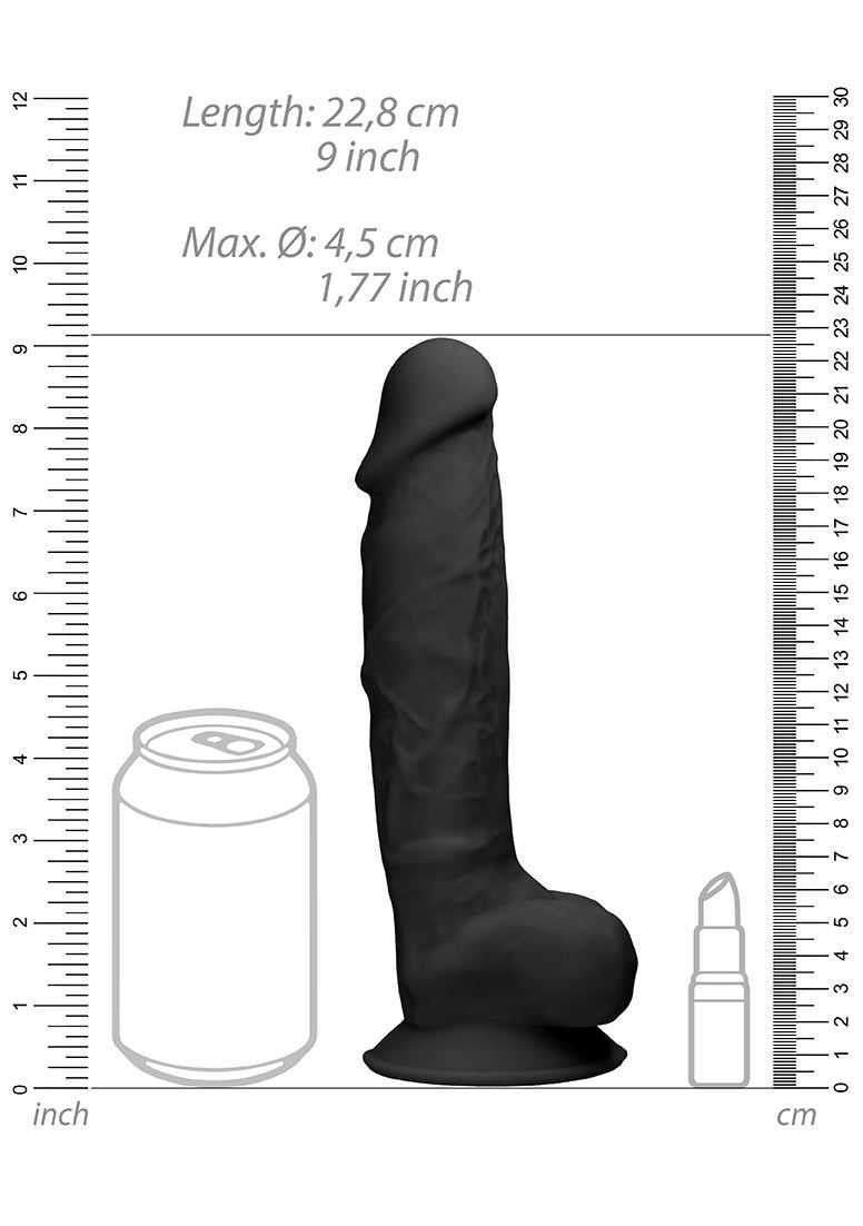 Silicone Dildo With Balls - 22.8 cm - Black SHOTS