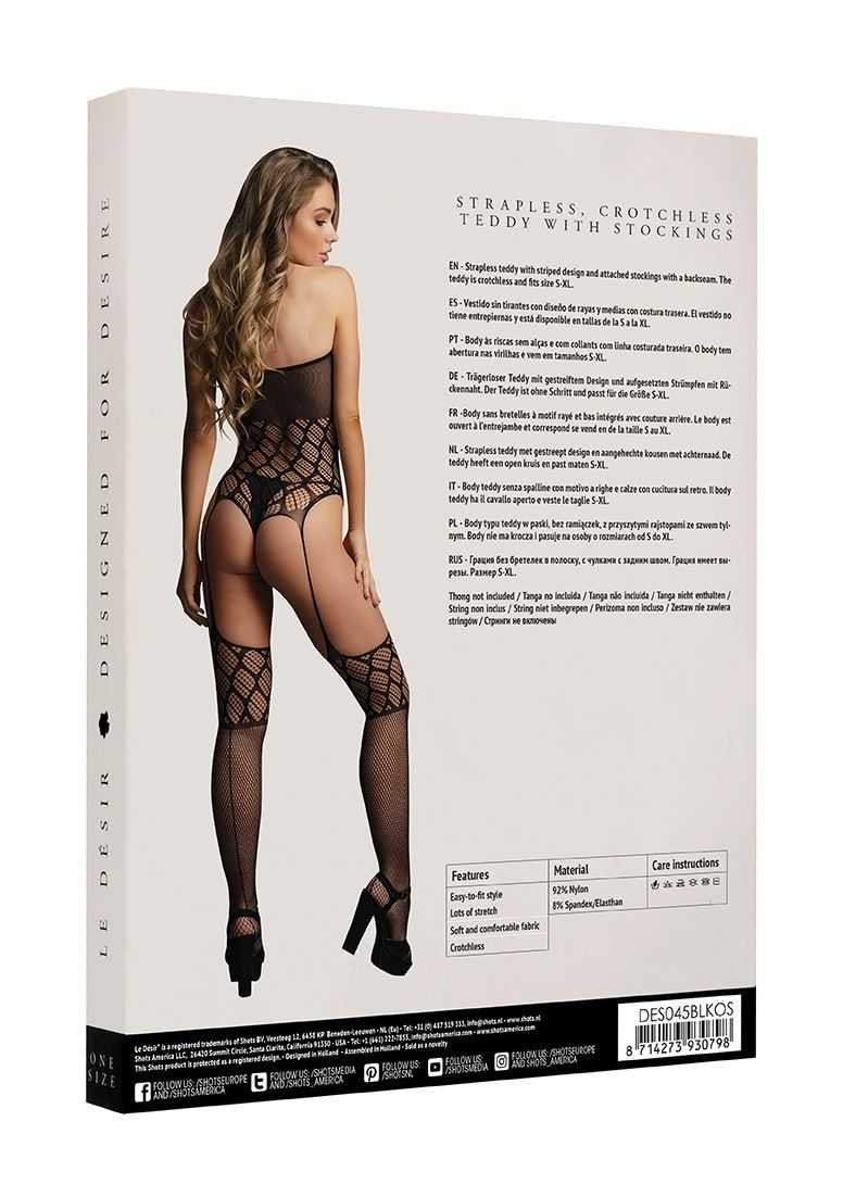 Strapless, Crotchless Teddy with Stockings One Size le desir