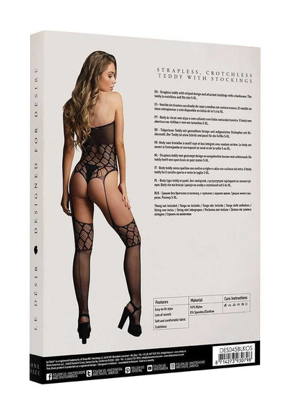 Strapless, Crotchless Teddy with Stockings One Size le desir